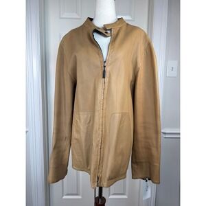 Ralph Lauren Purple Label Tan Lambskin Leather Jacket Italy Mens XL Moto Racer